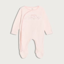 F&F Baby Pure Cotton Textured I Love My Daddy Long Sleeved Sleepsuit in Pink