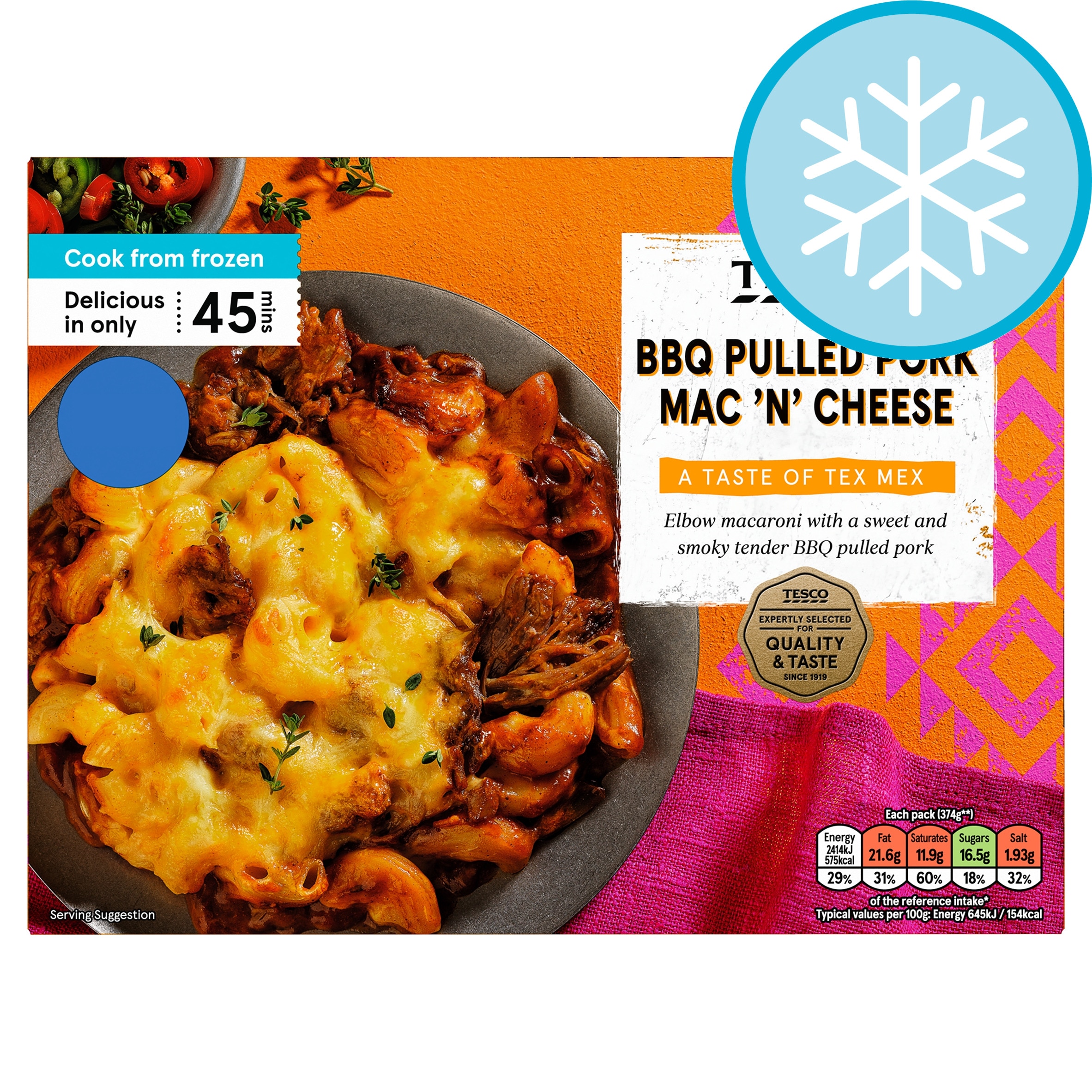 Tesco BBQ Pulled Pork Mac & Cheese 400g