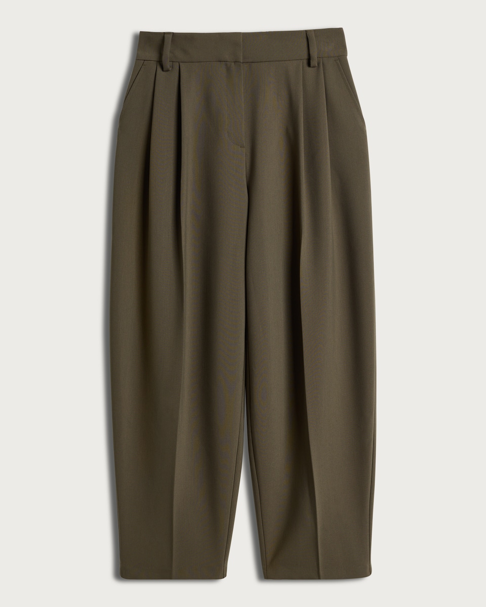 image 1 of The F&F Edit Double Pleated Barrel Leg Trousers in Khaki