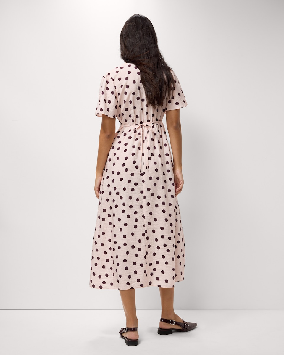 image 1 of F&F Printed V Neck Midi Dress in Cream
