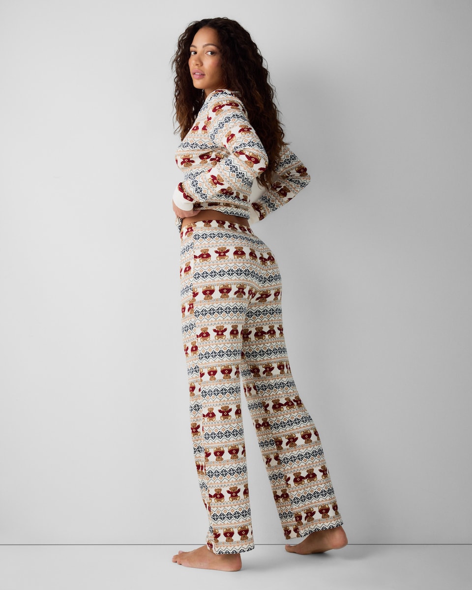 image 1 of Christmas Cotton Rich Bear Fair Isle Matching Family Pyjama Set in Cream