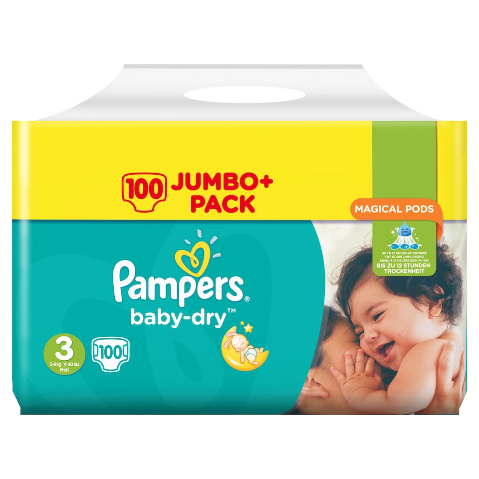 Pampers Baby Dry Size 3 Jumbo+ Pack 100 Nappies