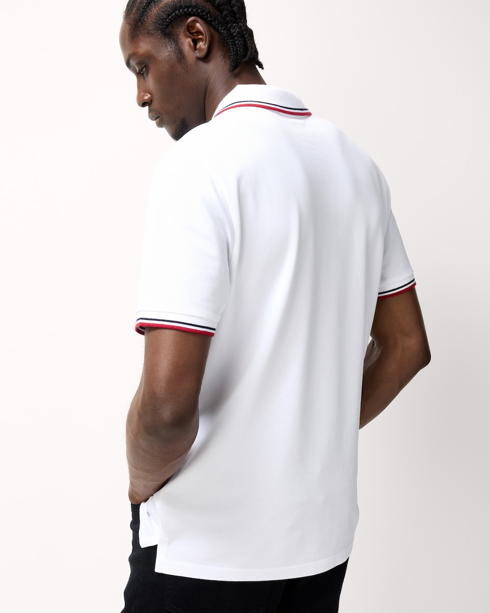 image 1 of F&F Cotton Rich Tipped Polo Shirt in White