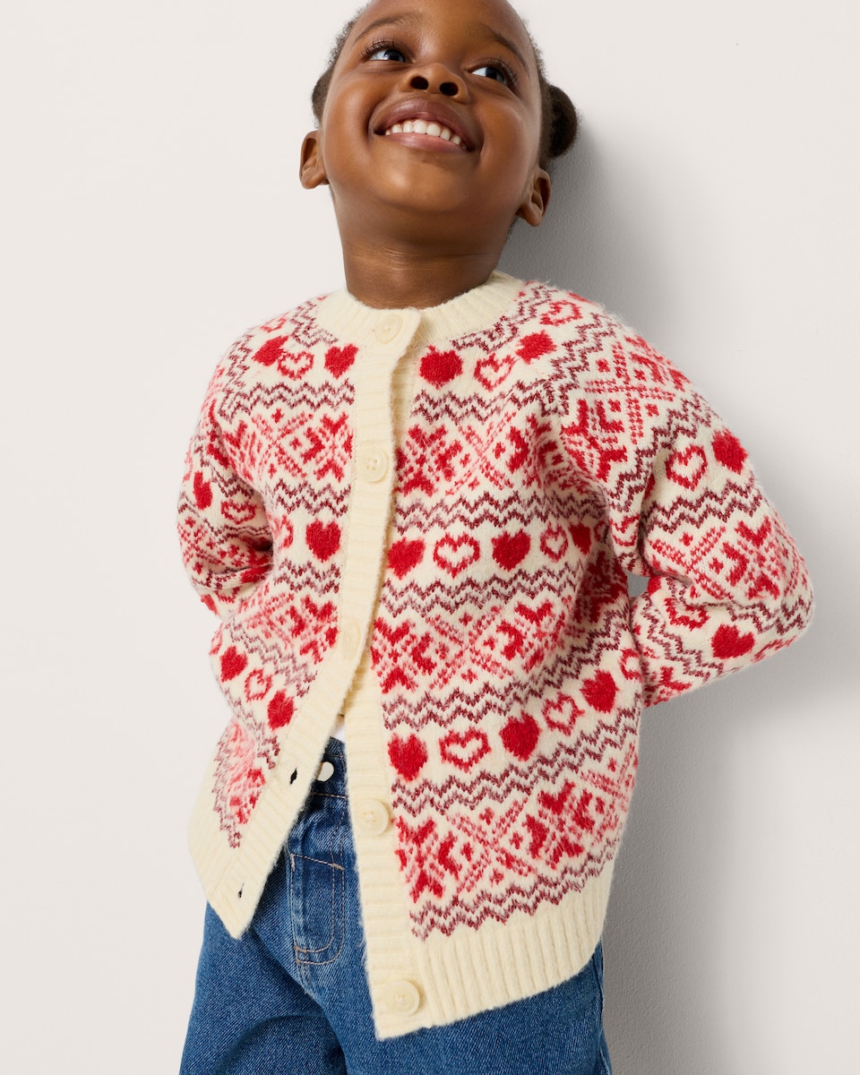 image 1 of Christmas Girls Cotton Rich Heart Cardigan in Red