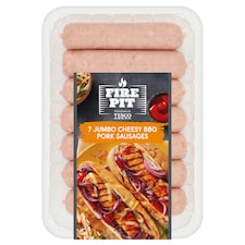 Tesco Fire Pit 7 Cheesy BBQ Pork Sausages 595g
