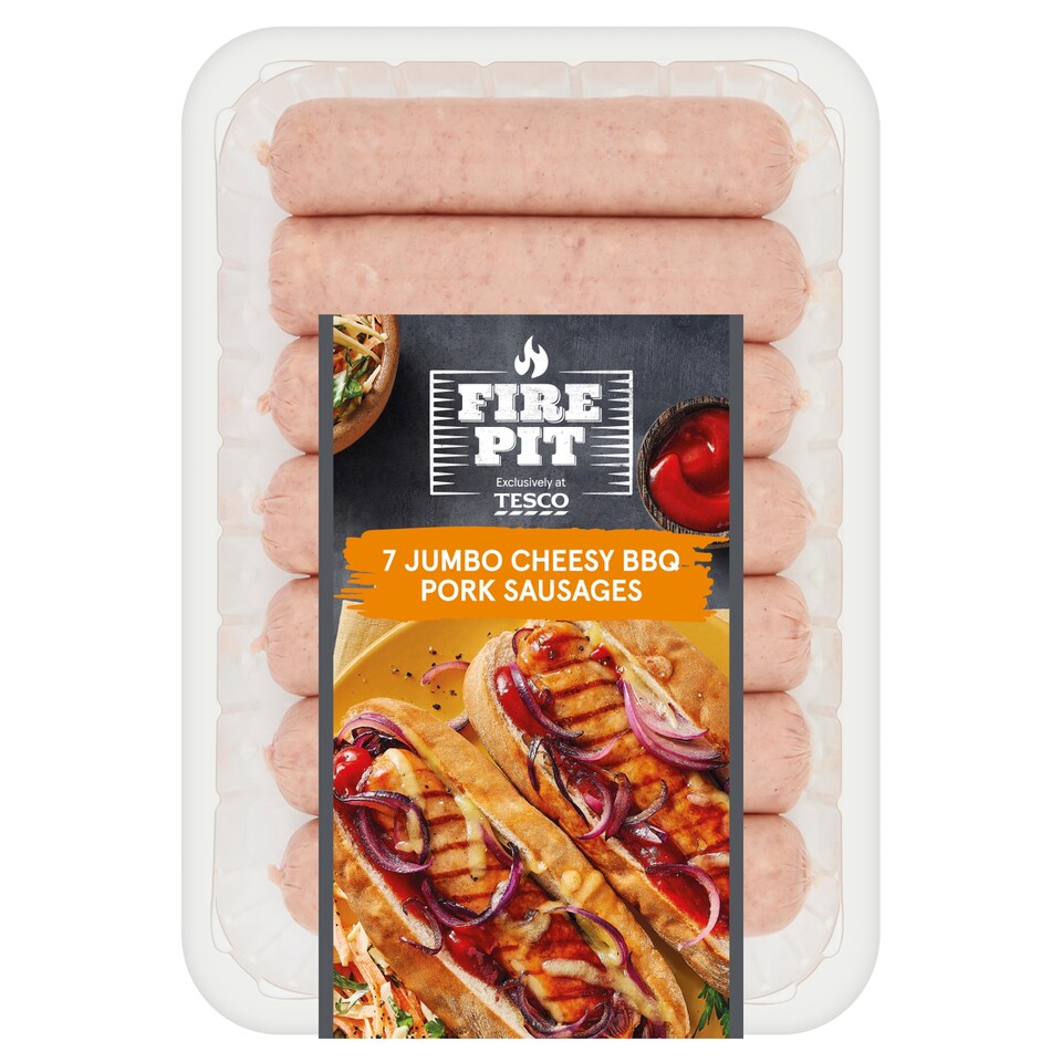 Tesco Fire Pit 7 Cheesy BBQ Pork Sausages 595g