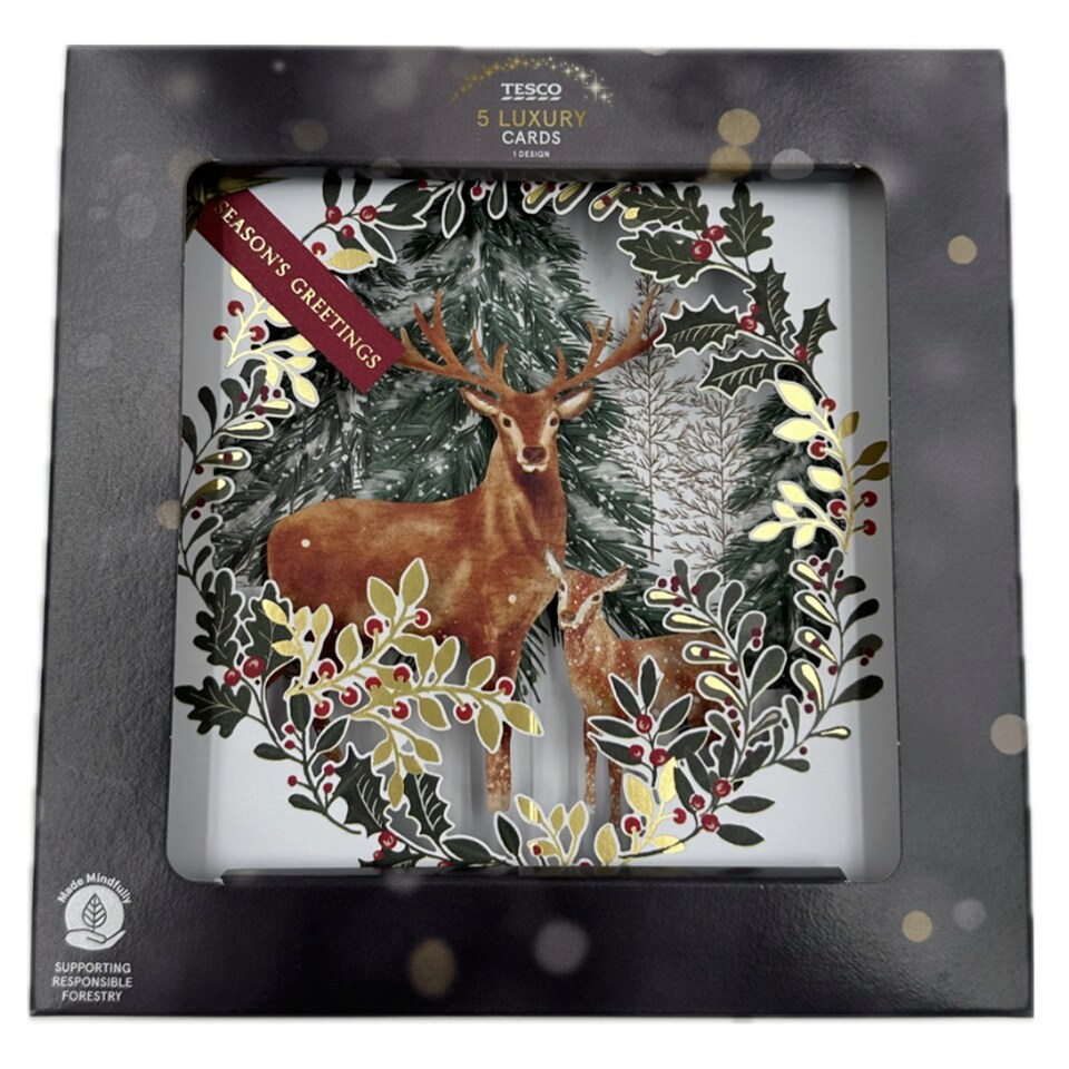 image 1 of Tesco Luxury Stag Christmas Cards 5 Pack