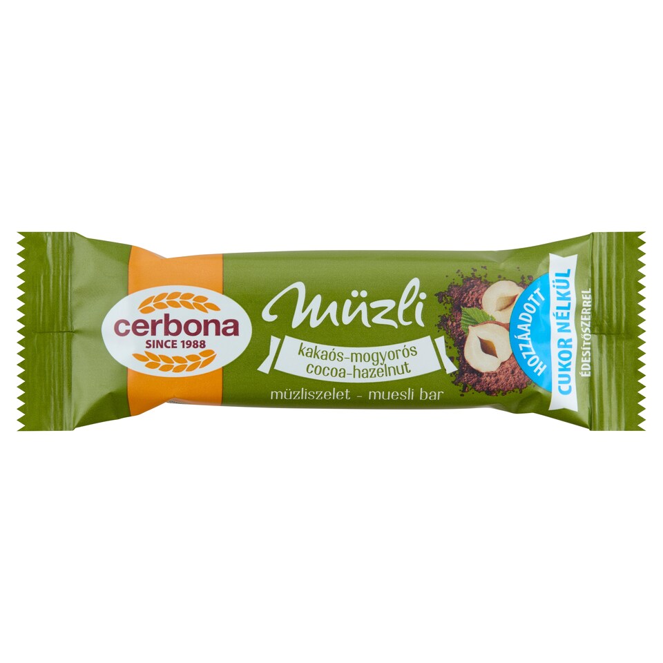 Cerbona kakaós-mogyorós müzliszelet hozzáadott cukor nélkül, édesítőszerrel 20 g 1. kép