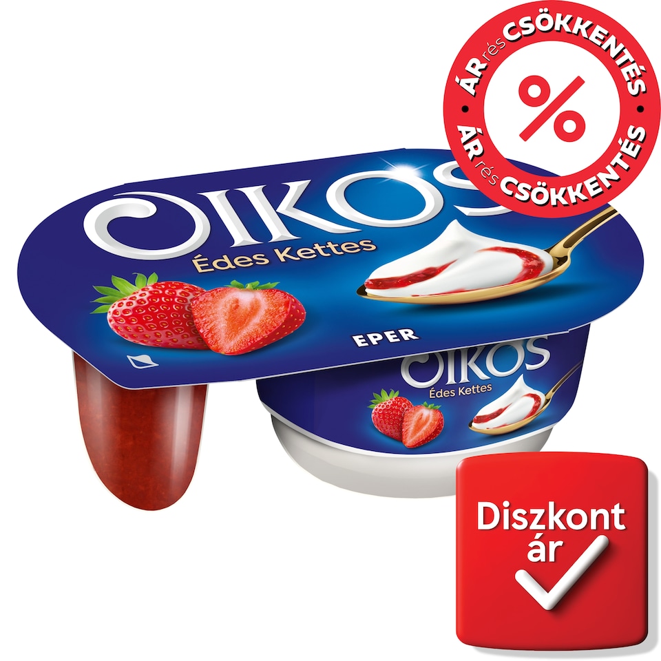Danone Oikos Édes Kettes élőflórás édesített joghurt eperszósszal 118 g