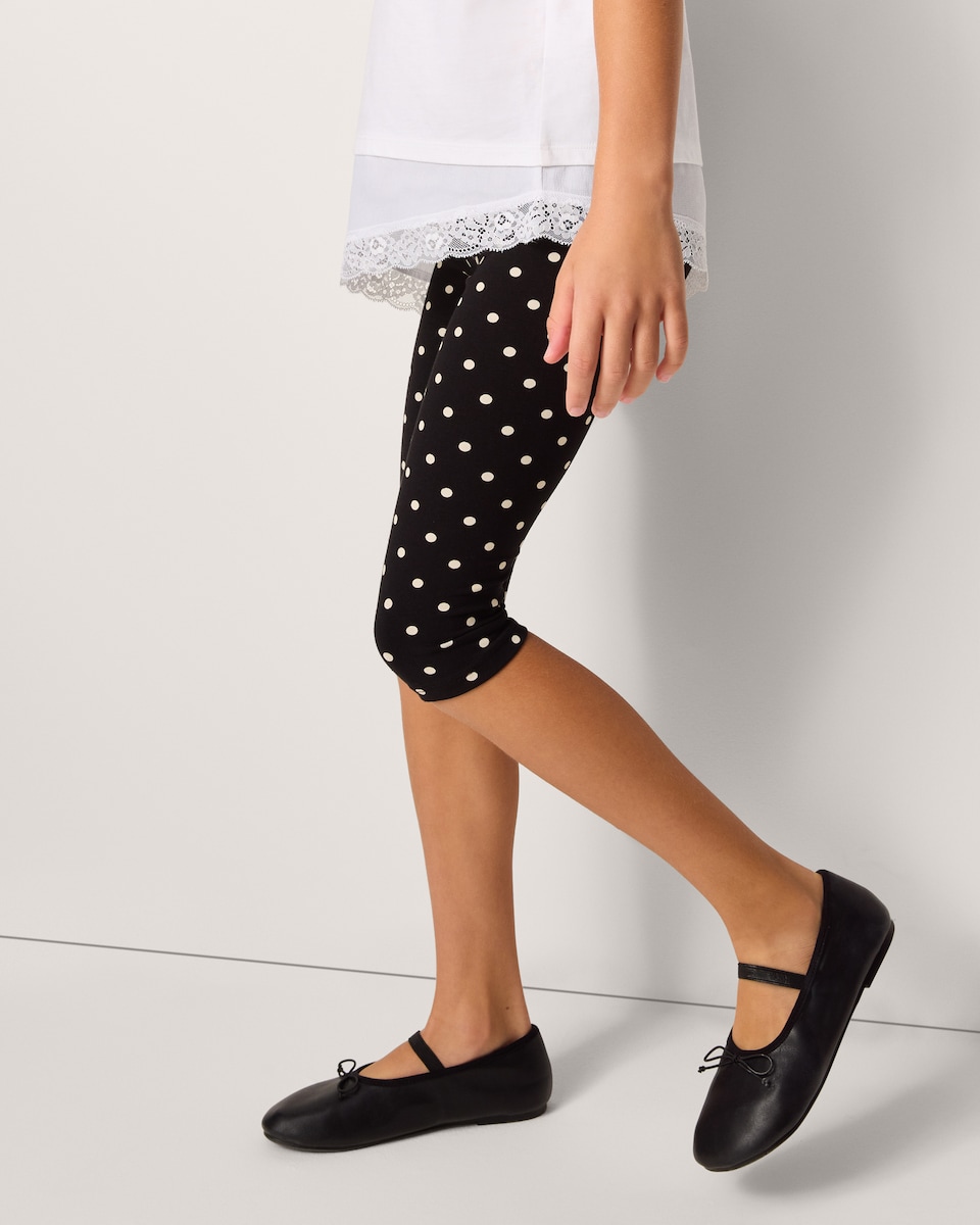 image 1 of F&F Girls Cotton Rich Polka Dot Leggings in Black