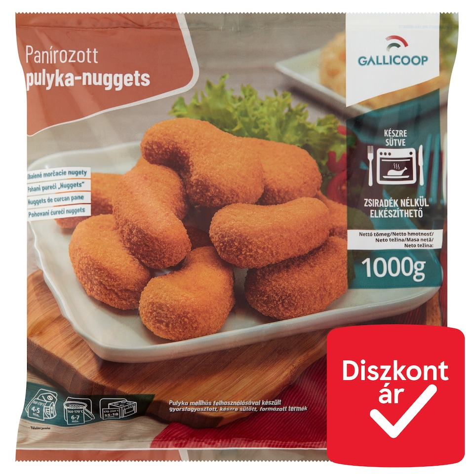 Gallicoop gyorsfagyasztott, panírozott pulyka-nuggets 1000 g  1. kép