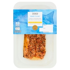 Tesco Ready To Eat 2 Lemon & Peppercorn Steamed Salmon Fillets 180G