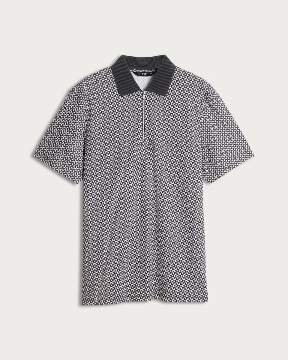 image 1 of F&F Pure Cotton Geometric Print Short Sleeved Polo Shirt in Cream