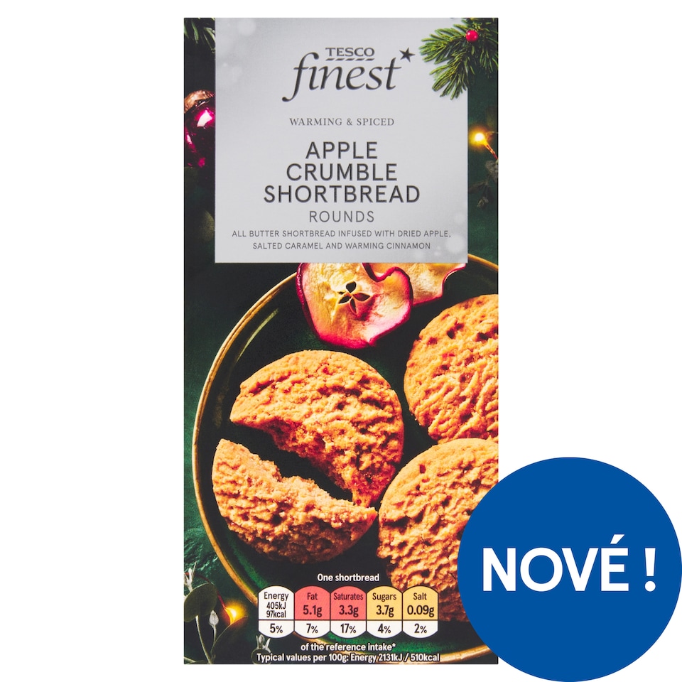 Tesco Finest Máslové sušenky s kousky slaného karamelu a sušenými kousky jablek 150g