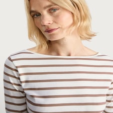 F&F Pure Cotton Striped Boat Neck Top in Multi Brown