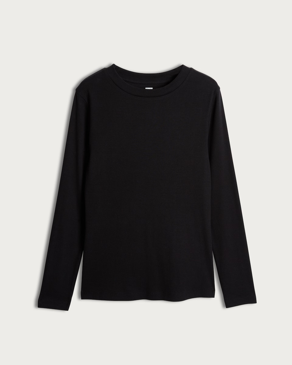 image 1 of F&F Cotton Rich Ribbed Striped Long Sleeved Top in Black