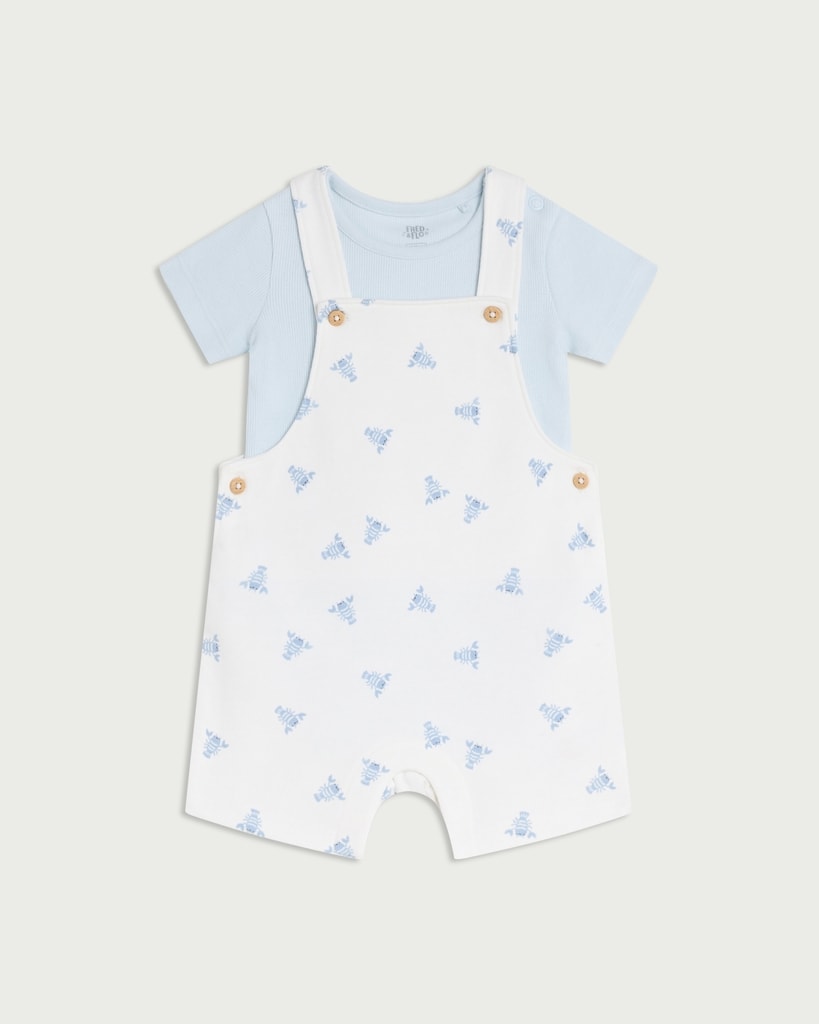 F&F Baby 2-Piece Cotton Rich Dungarees and Bodysuit Set in Blue