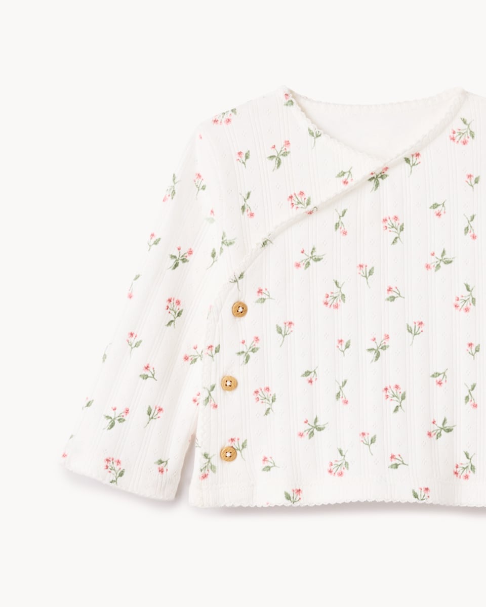 image 1 of F&F Baby 3-Piece Pure Cotton Pointelle Floral Cardigan, Bodysuit and Leggings Set in White
