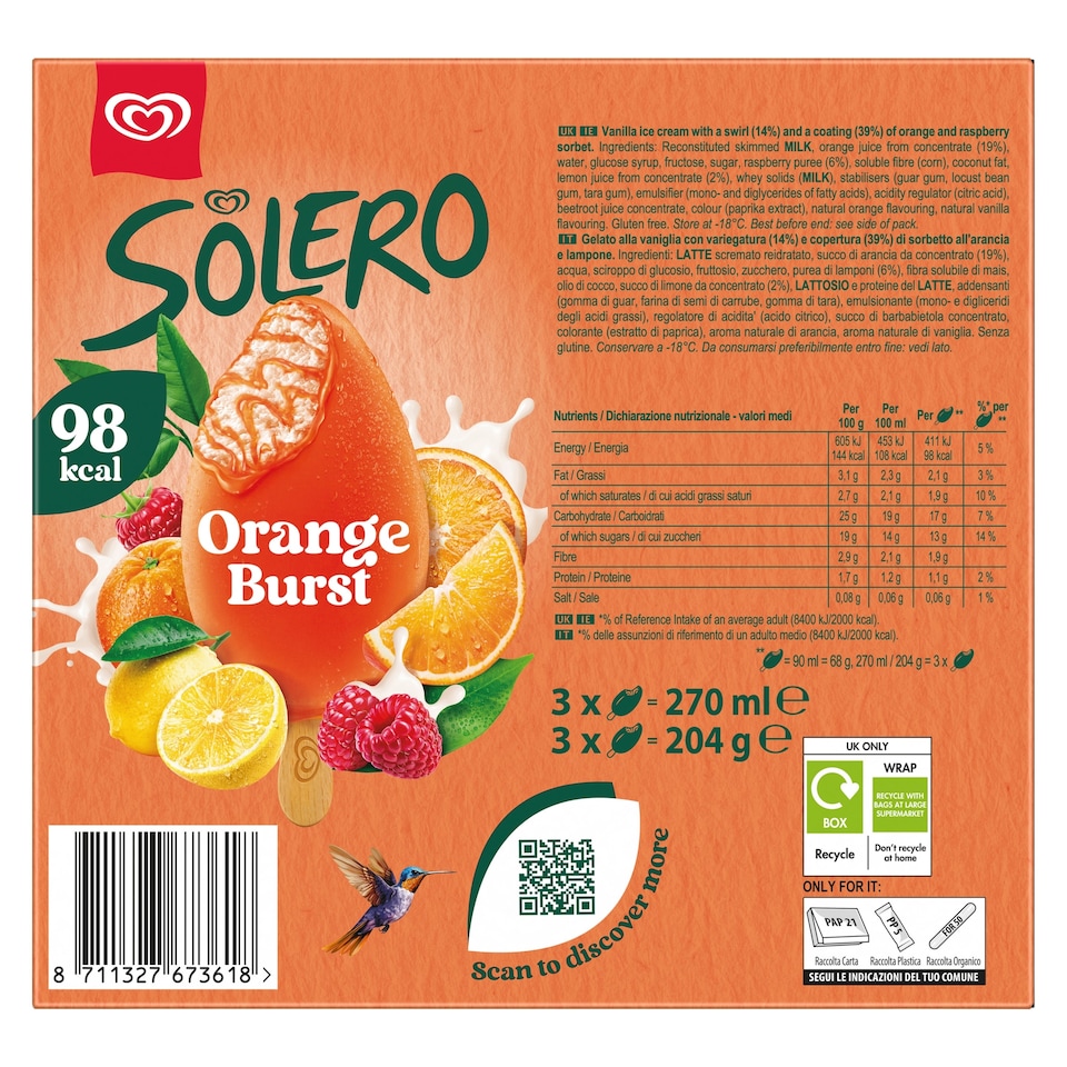 image 1 of Solero Orange Burst Ice Cream Lollies 3 x 90ml