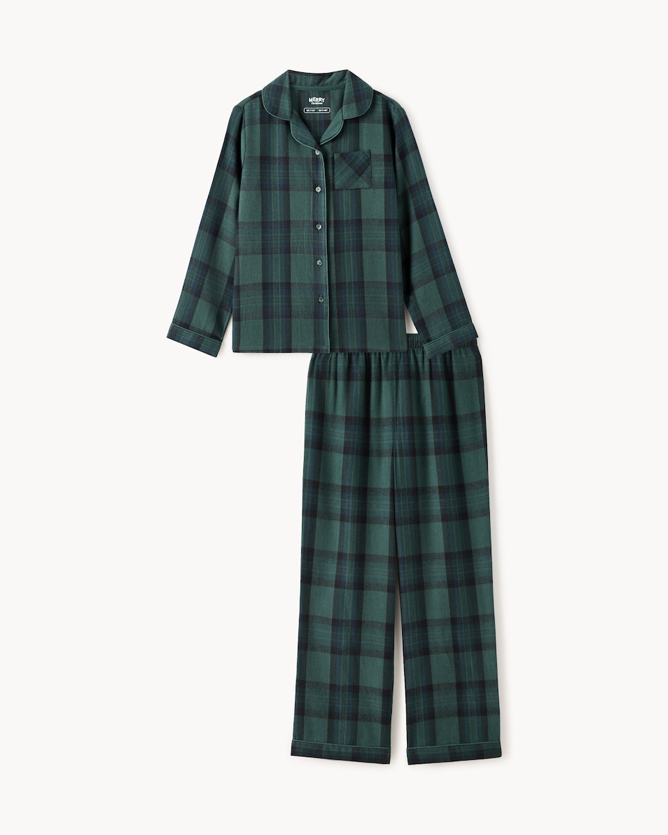 image 1 of Christmas Unisex Cotton Rich Checked Revere Matching Family Pyjama Set in Green