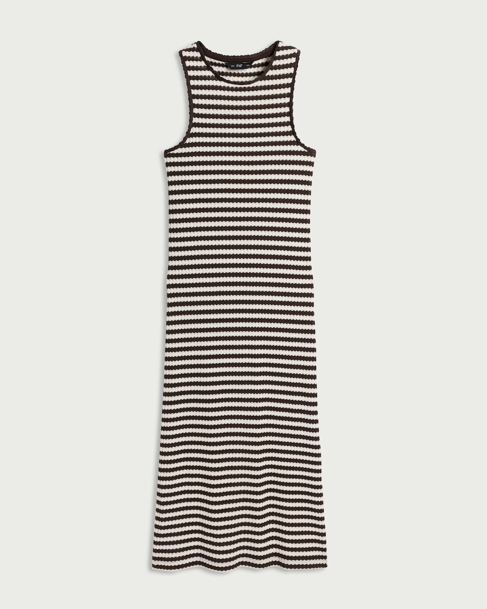 image 1 of F&F Textured Striped Maxi Dress in Multi Brown
