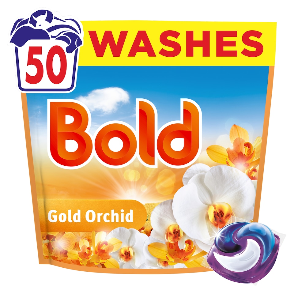 image 1 of Bold Washing Liquid Pods Gold Orchid 50 washes 985g