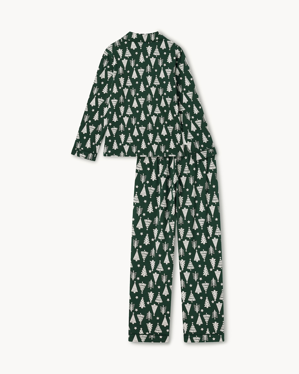 image 1 of Christmas Kids Pure Cotton Tree Revere Matching Family Pyjama Set in Green