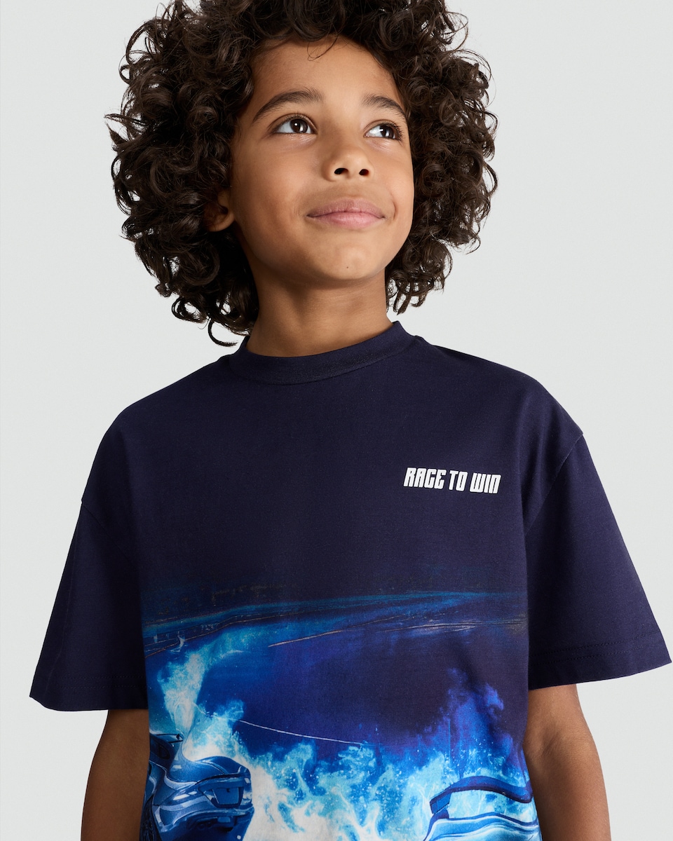 image 1 of F&F Pure Cotton Rage to Win Car Print T-Shirt in Black