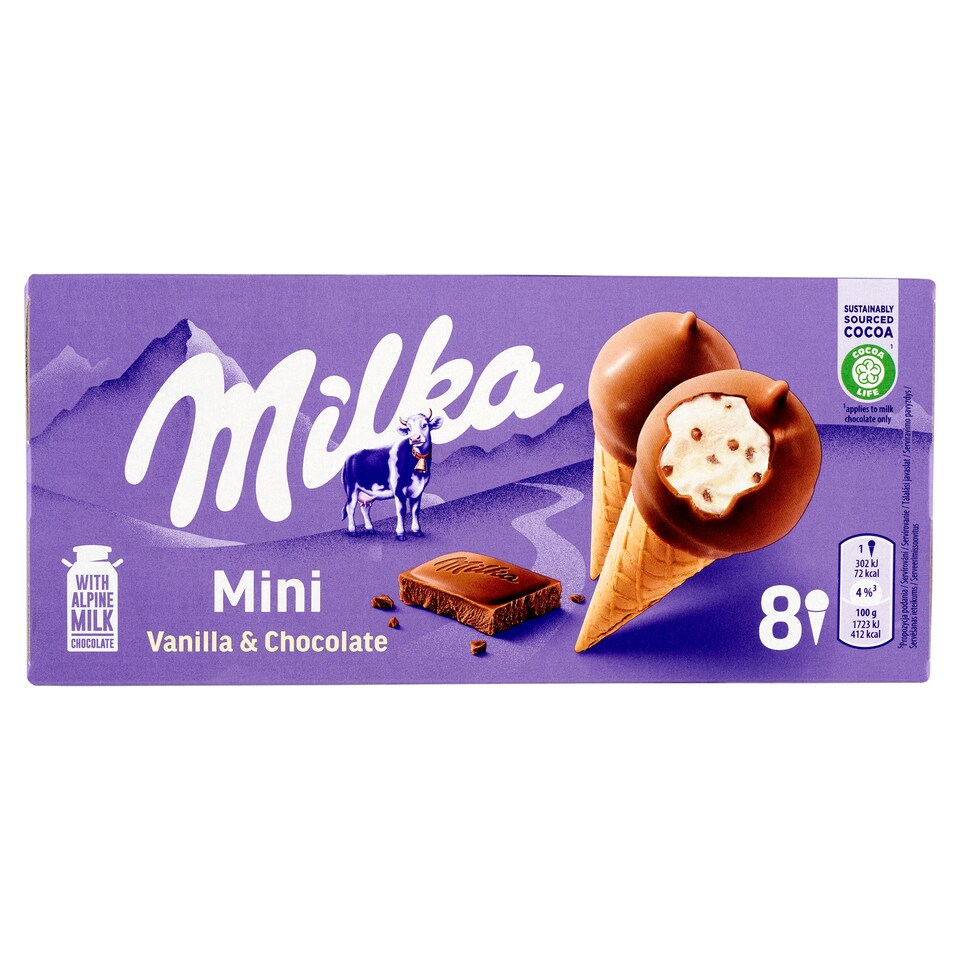image 1 of Milka Mini Vanilla-Flavored Ice Cream in Mini Wafer Cone 8 x 25 ml (200 ml)