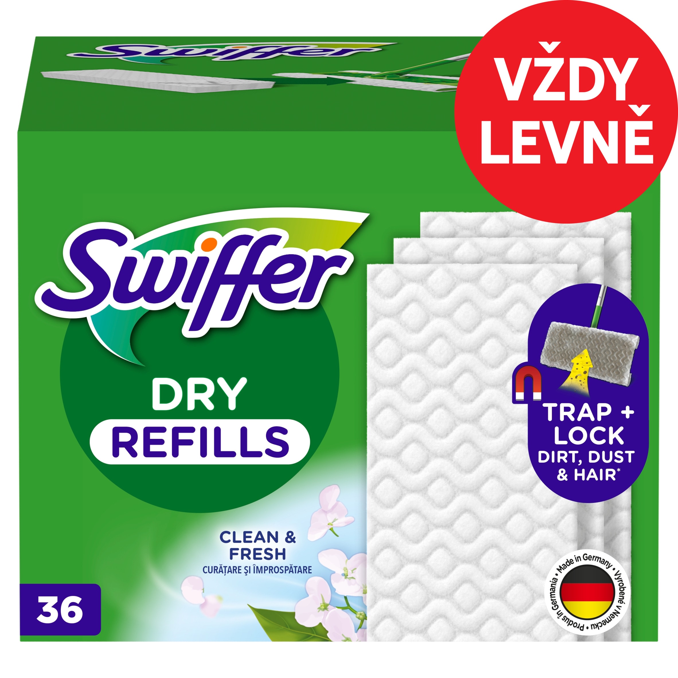 Czech Republic product data sample: Swiffer Sweeper Prachovky Na Podlahu, 36 ks, Zachycují Prach