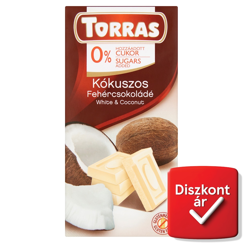Torras kókuszos fehércsokoládé hozzáadott cukor nélkül, édesítőszerrel 75 g  1. kép