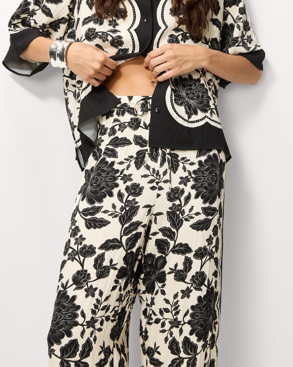 image 1 of F&F Floral Wide Leg Co-ord Trousers in Multi Black