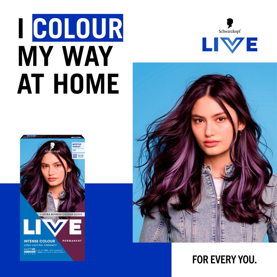 image 1 of Schwarzkopf LIVE Intense Colour 087 Mystic Violet Permanent Hair Dye