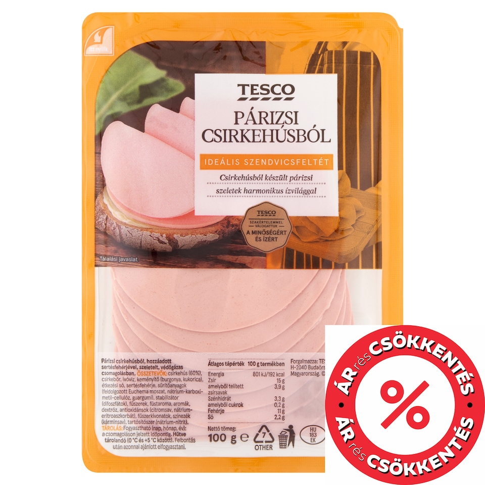 Tesco szeletelt párizsi csirkehúsból 100 g