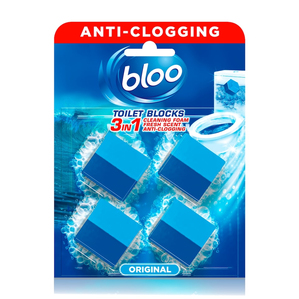image 1 of Bloo  2in1 In-Cistern Original Blue Toilet Blocks 4 x 50g (200g)