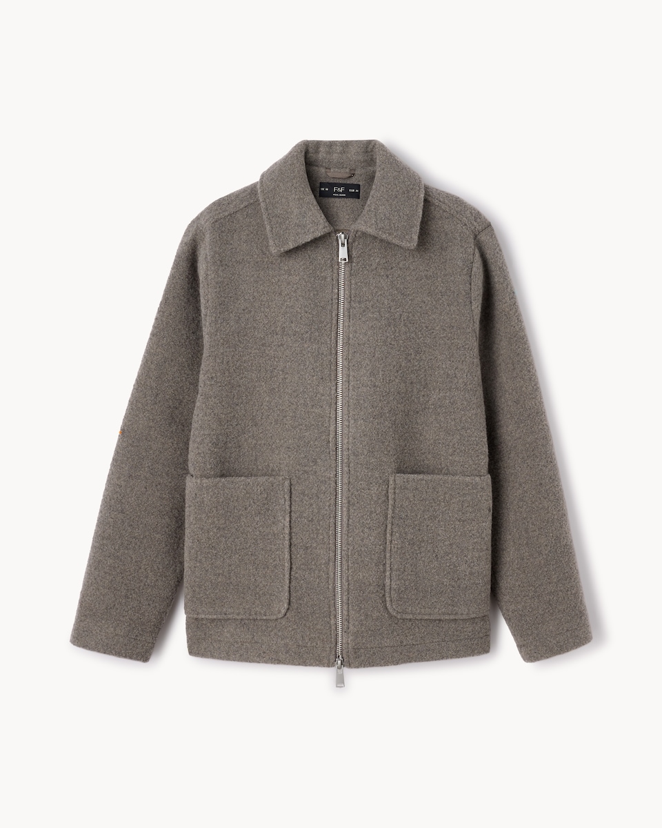 image 1 of F&F Textured Zip Through Jacket in Stone