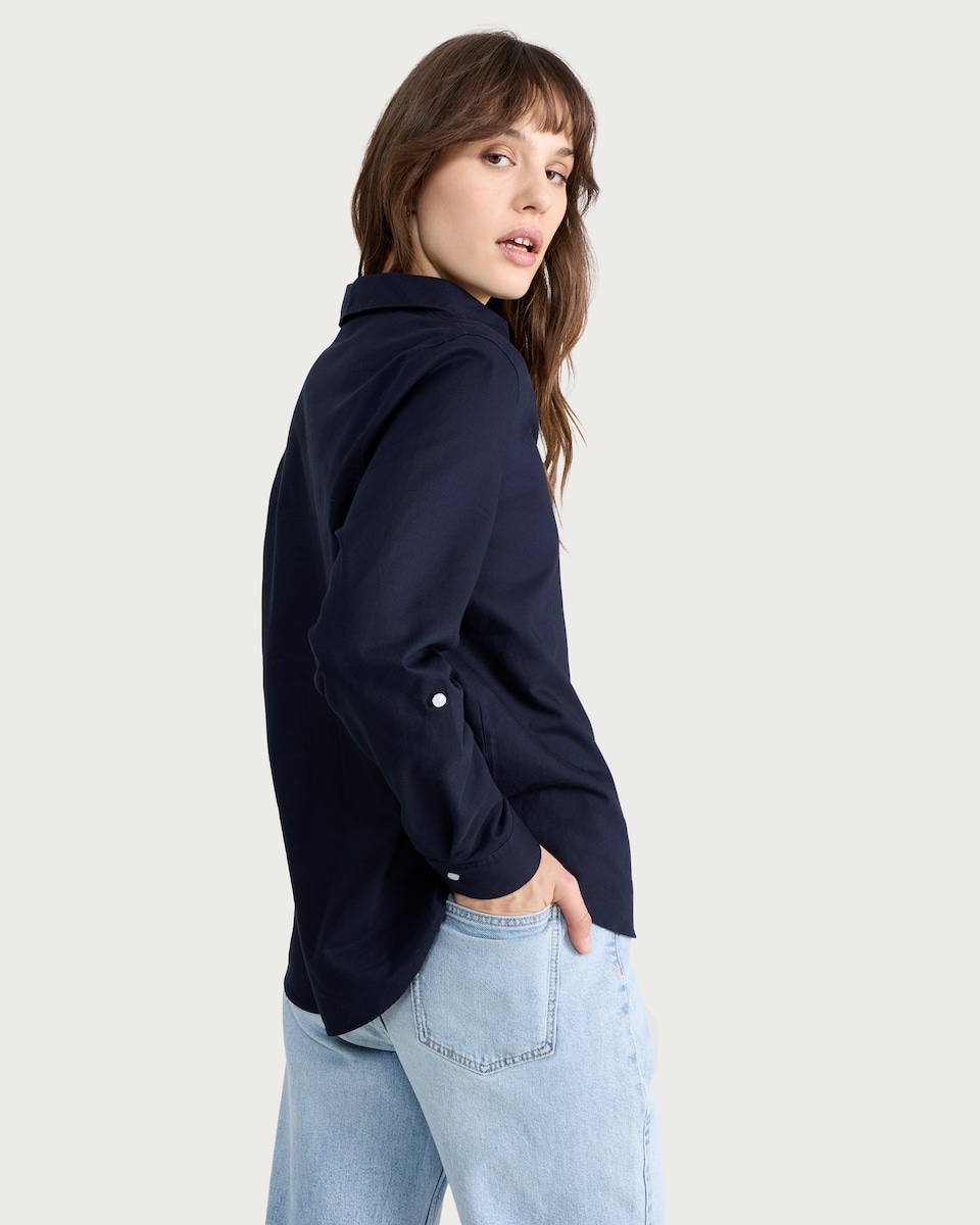 image 1 of F&F Pure Cotton Stripe Print Slim Fit Shirt in Navy