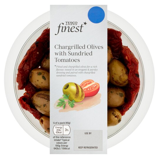 Tesco Finest Chargrilled Olives With Tomatoes 160G Tesco Groceries