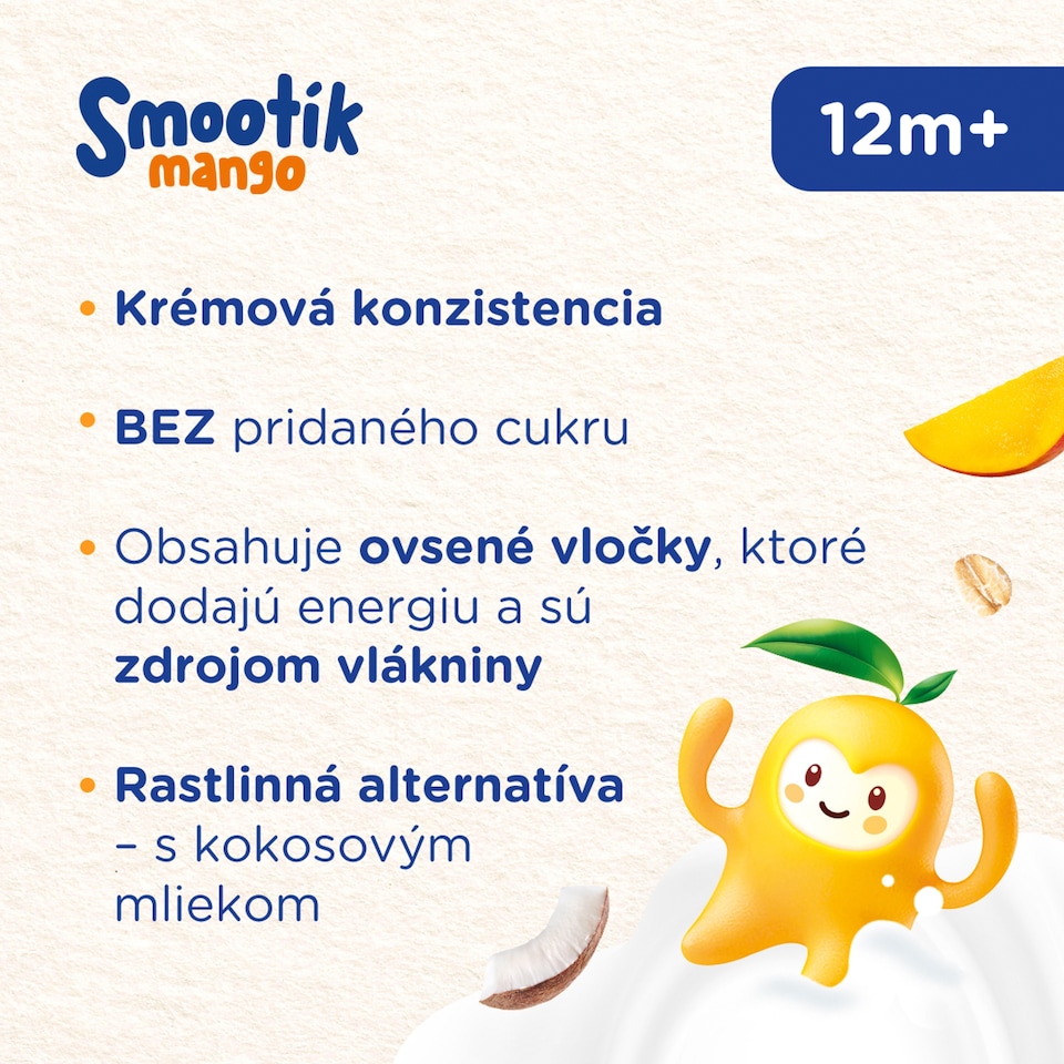 image 1 of Sunar Smootík detská kapsička mango, kokosové mlieko, ovsené vločky 12m+, 120 g