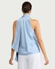 image 3 of F&F Satin Cowl Scarf Neck Blouse in Blue