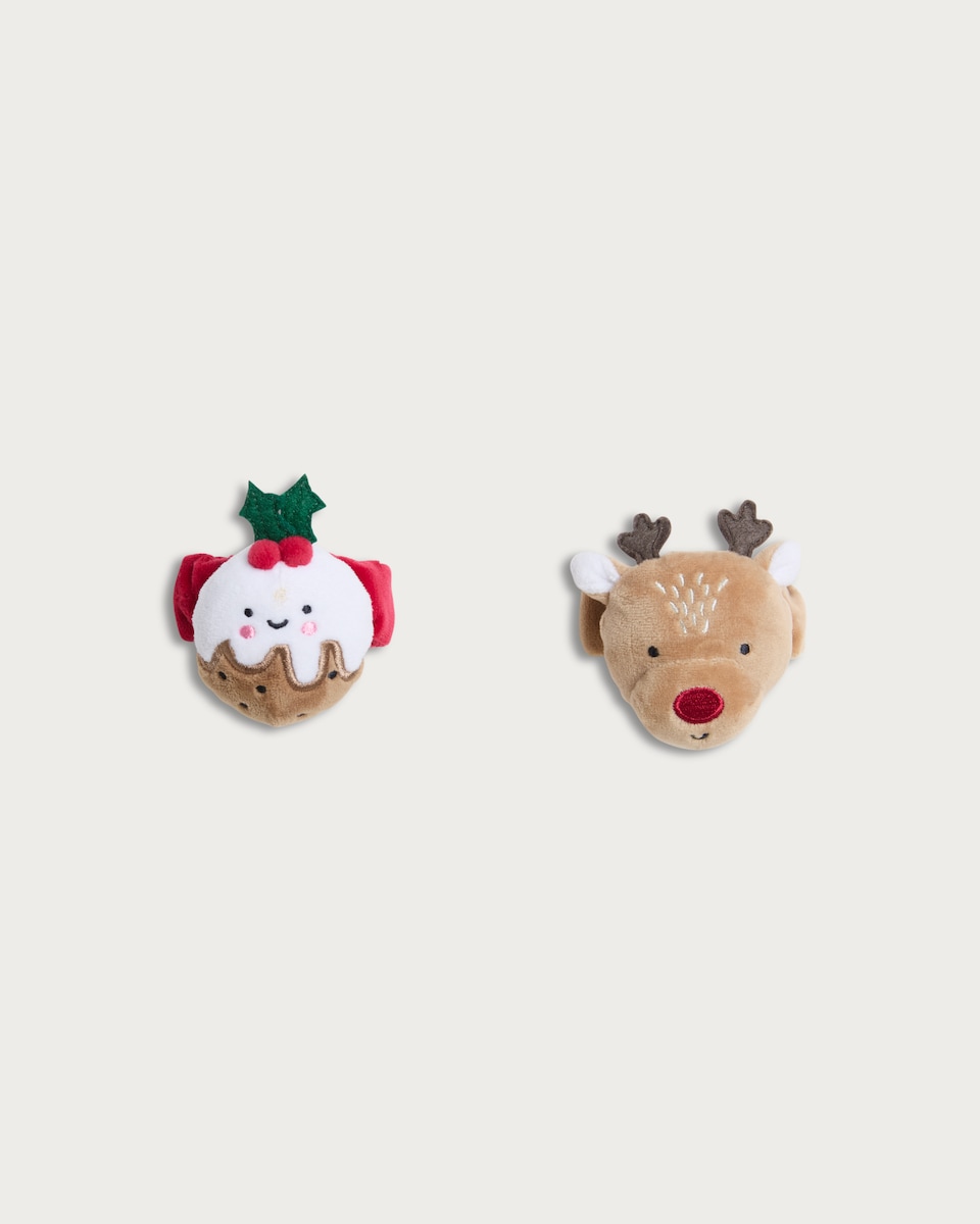 image 1 of F&F Baby 2-Pack Christmas Pudding and Reindeer Wrist Rattles in Multi