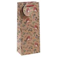 Tesco Kraft Robin Christmas Bottle Bag