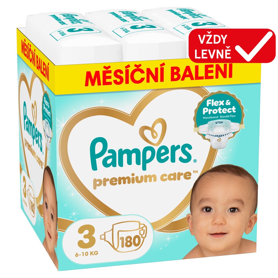 Obrázek 1 pro produkt Pampers Premium Care Velikost 3, 180 Plenek, 6kg-10kg