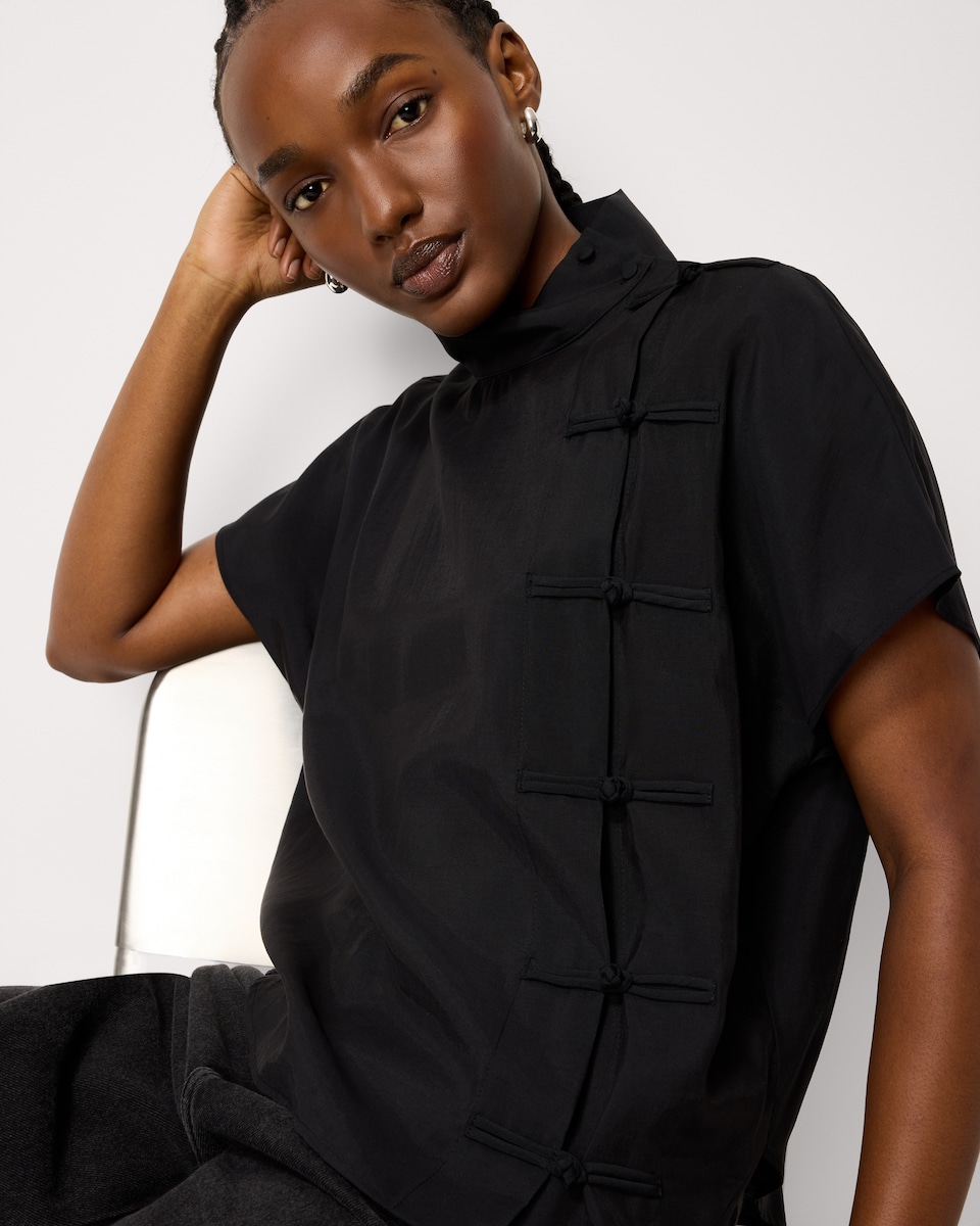 image 1 of F&F Modal Rich High Neck Blouse in Black