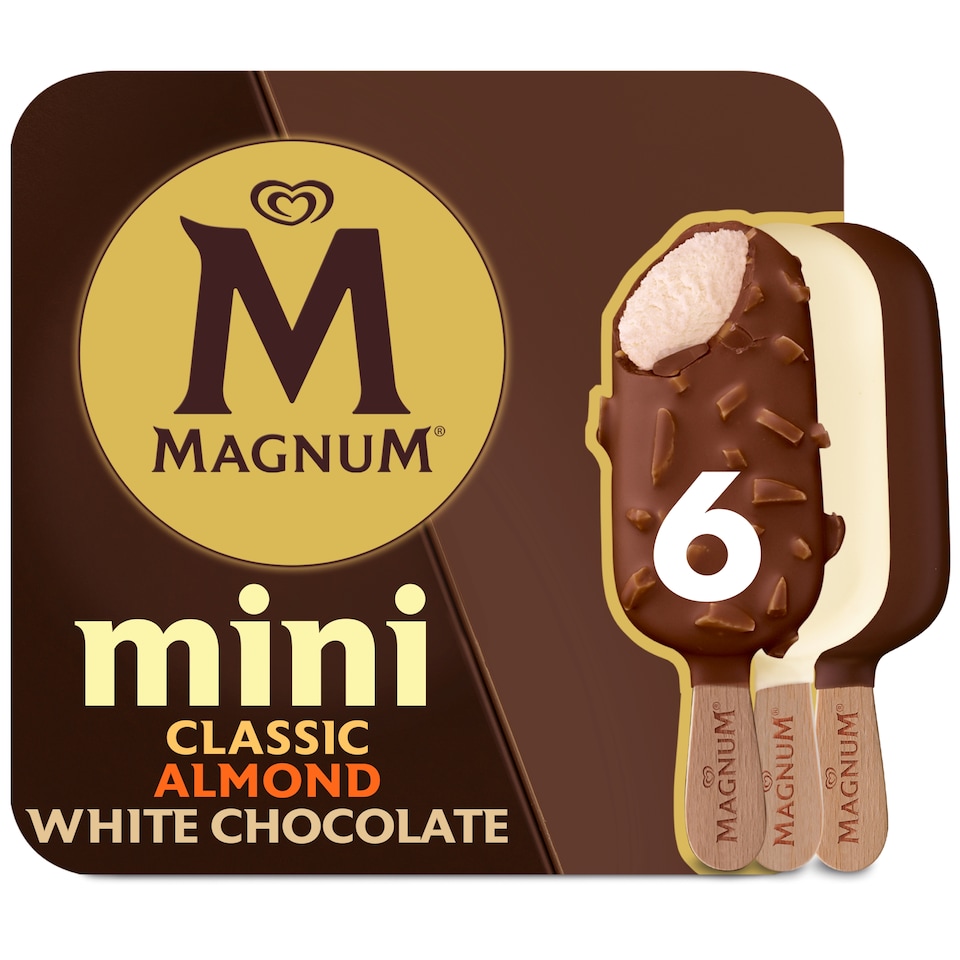 image 1 of Magnum Mini Classic, Almond & White Chocolate Ice Cream Sticks 6x55ml