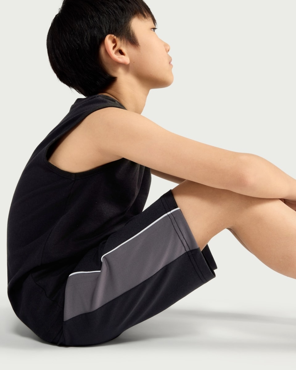 image 1 of F&F Active ULTRAMOVE Boys Side Stripe Shorts in Black