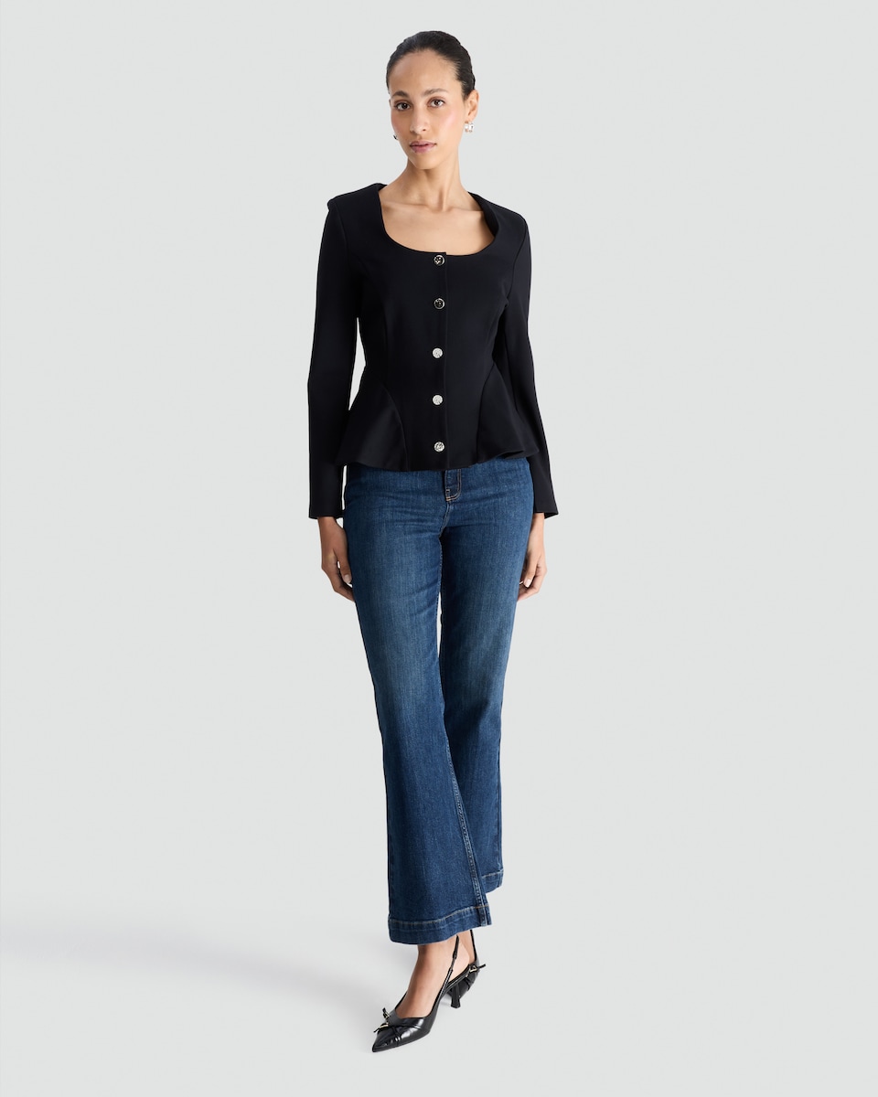 image 1 of F&F Ponte Square Neck Buttoned Jacket  in Black