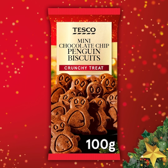 Tesco Mini Chocolate Chip Penguin Biscuits 100G Tesco Groceries