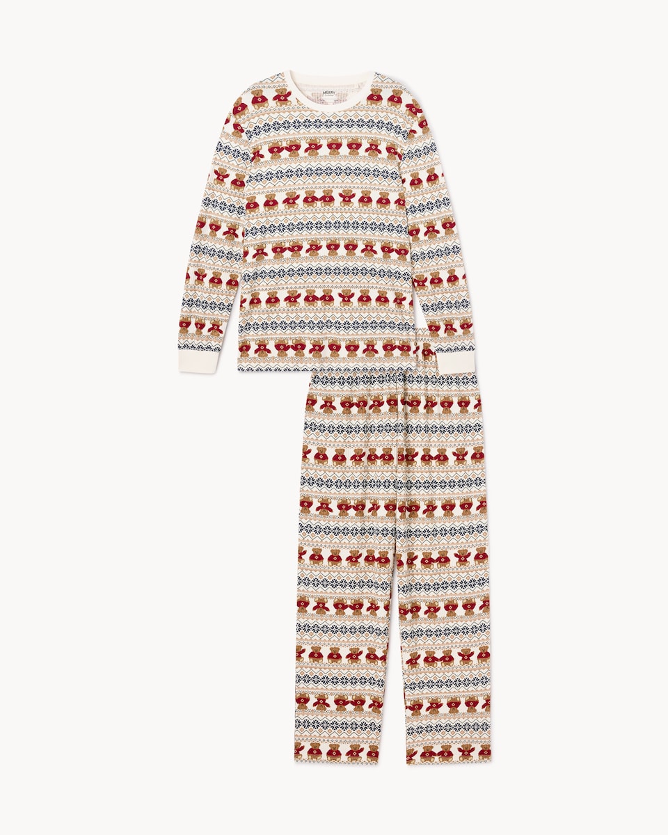image 1 of Christmas Cotton Rich Bear Fair Isle Matching Family Pyjama Set in Cream