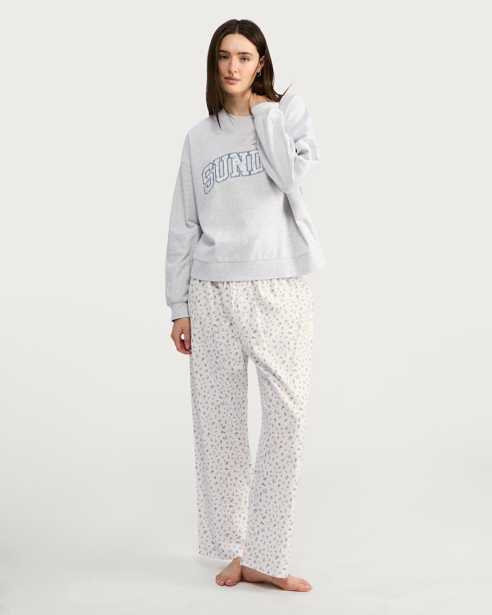 image 1 of Disney Winnie the Pooh Eeyore Cotton Rich Sunday Slogan Pyjama Set in Multi Grey
